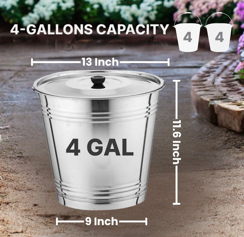 Skywin Metal Can with Lid - Durable 4 Gallon Metal Bucket with Lid for Heavy Loads - Environment-Friendly Trash Can for Outdoor, Safe Alternative to Plastic (2) - Image 2
